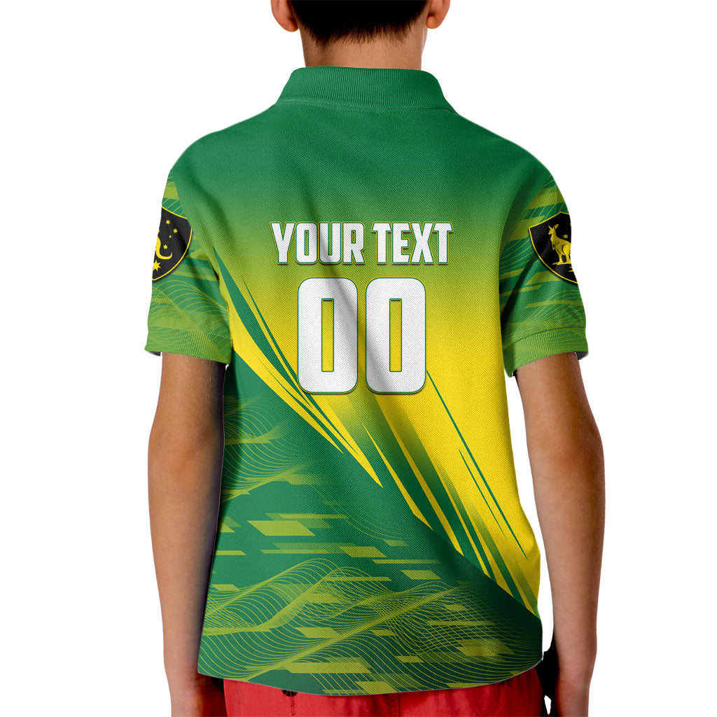 Personalized Socceroos Sport Kid Polo Shirt Green Gold Dynamic Wave Pattern