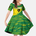 Personalized Socceroos Sport Kid Short Sleeve Dress Green Gold Dynamic Wave Pattern