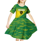 Personalized Socceroos Sport Kid Short Sleeve Dress Green Gold Dynamic Wave Pattern