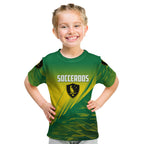 Personalized Socceroos Sport Kid T Shirt Green Gold Dynamic Wave Pattern
