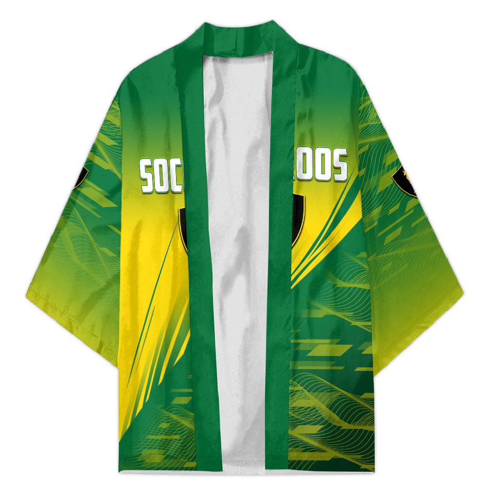 Personalized Socceroos Sport Kimono Green Gold Dynamic Wave Pattern