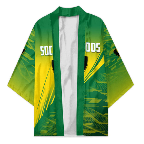 Personalized Socceroos Sport Kimono Green Gold Dynamic Wave Pattern