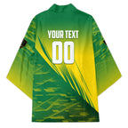 Personalized Socceroos Sport Kimono Green Gold Dynamic Wave Pattern