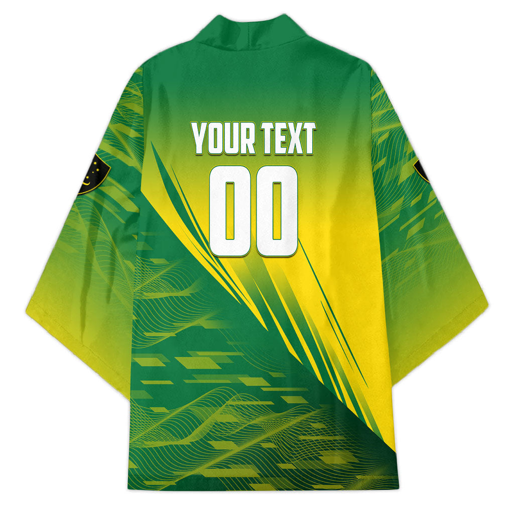 Personalized Socceroos Sport Kimono Green Gold Dynamic Wave Pattern