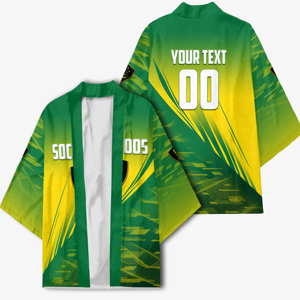 Personalized Socceroos Sport Kimono Green Gold Dynamic Wave Pattern