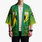 Personalized Socceroos Sport Kimono Green Gold Dynamic Wave Pattern