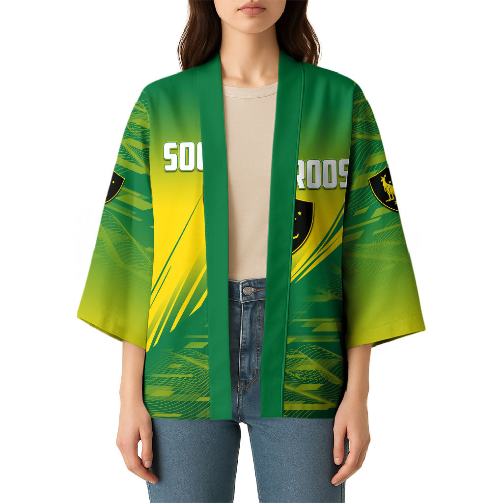 Personalized Socceroos Sport Kimono Green Gold Dynamic Wave Pattern
