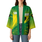 Personalized Socceroos Sport Kimono Green Gold Dynamic Wave Pattern