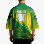 Personalized Socceroos Sport Kimono Green Gold Dynamic Wave Pattern