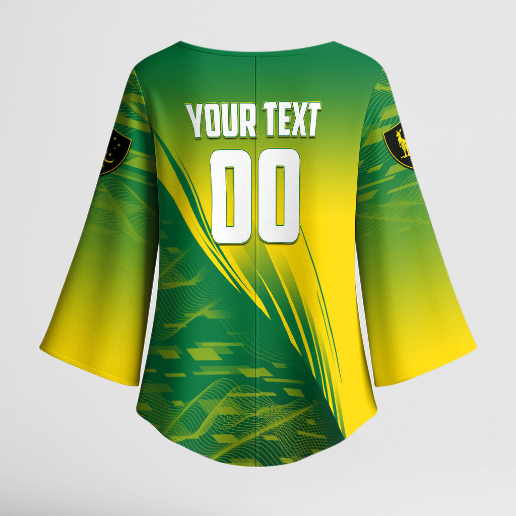 Personalized Socceroos Sport Kimono Sleeve Blouse Green Gold Dynamic Wave Pattern