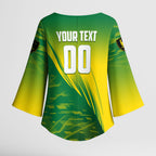 Personalized Socceroos Sport Kimono Sleeve Blouse Green Gold Dynamic Wave Pattern