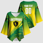 Personalized Socceroos Sport Kimono Sleeve Blouse Green Gold Dynamic Wave Pattern