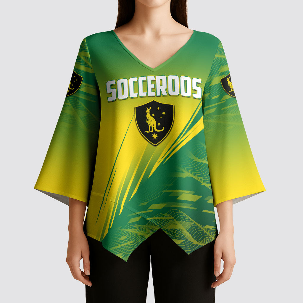 Personalized Socceroos Sport Kimono Sleeve Blouse Green Gold Dynamic Wave Pattern