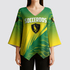 Personalized Socceroos Sport Kimono Sleeve Blouse Green Gold Dynamic Wave Pattern