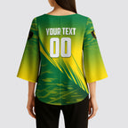 Personalized Socceroos Sport Kimono Sleeve Blouse Green Gold Dynamic Wave Pattern