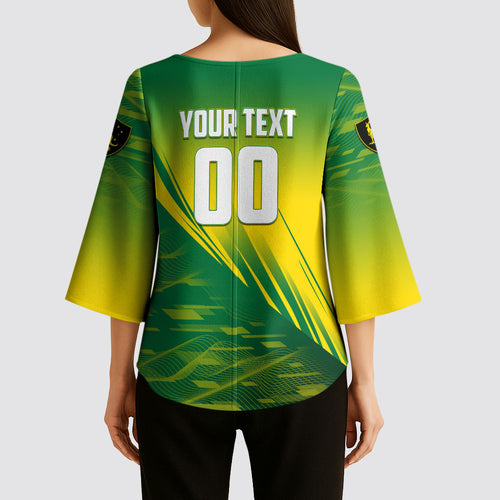 Personalized Socceroos Sport Kimono Sleeve Blouse Green Gold Dynamic Wave Pattern