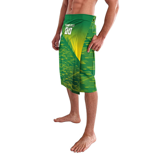 Personalized Socceroos Sport Lavalava Green Gold Dynamic Wave Pattern