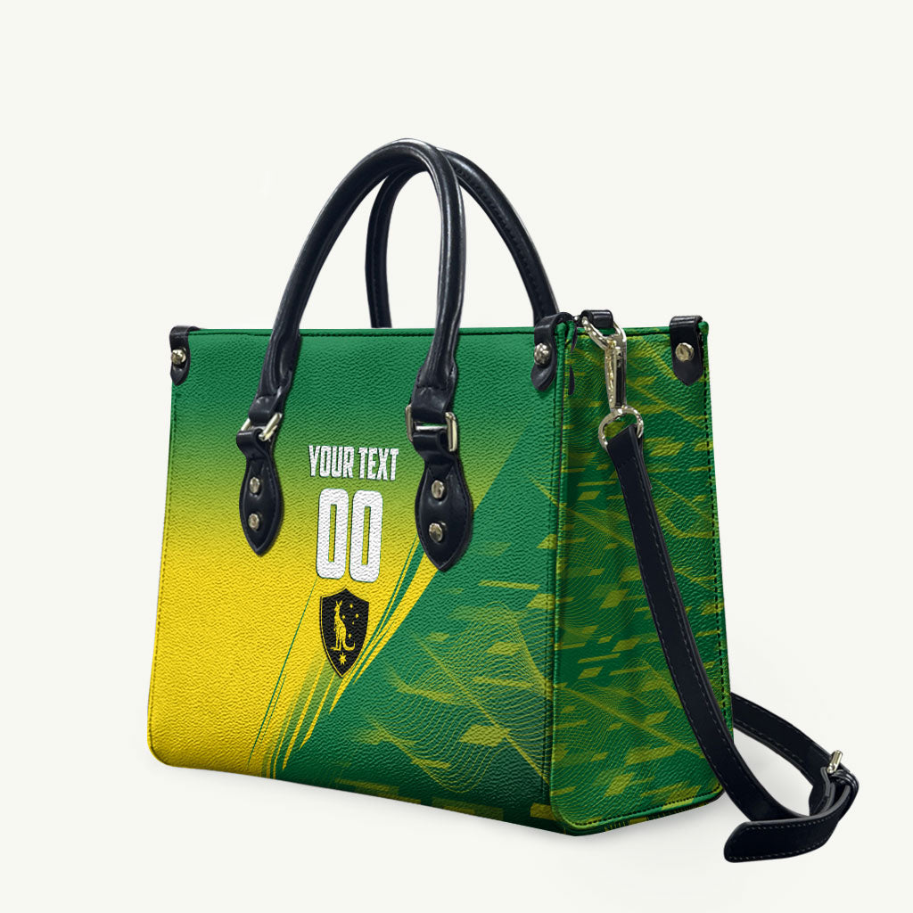 Personalized Socceroos Sport Leather Bag Green Gold Dynamic Wave Pattern