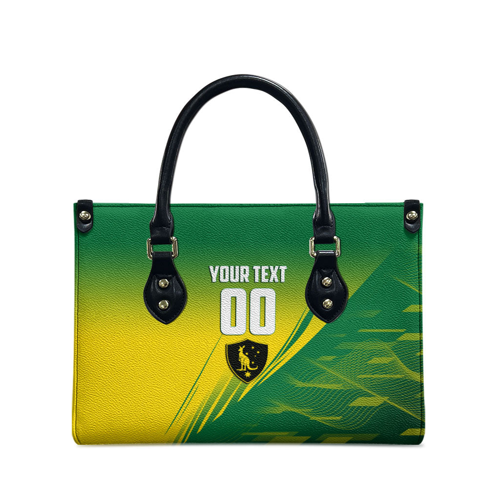 Personalized Socceroos Sport Leather Bag Green Gold Dynamic Wave Pattern
