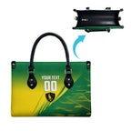 Personalized Socceroos Sport Leather Bag Green Gold Dynamic Wave Pattern