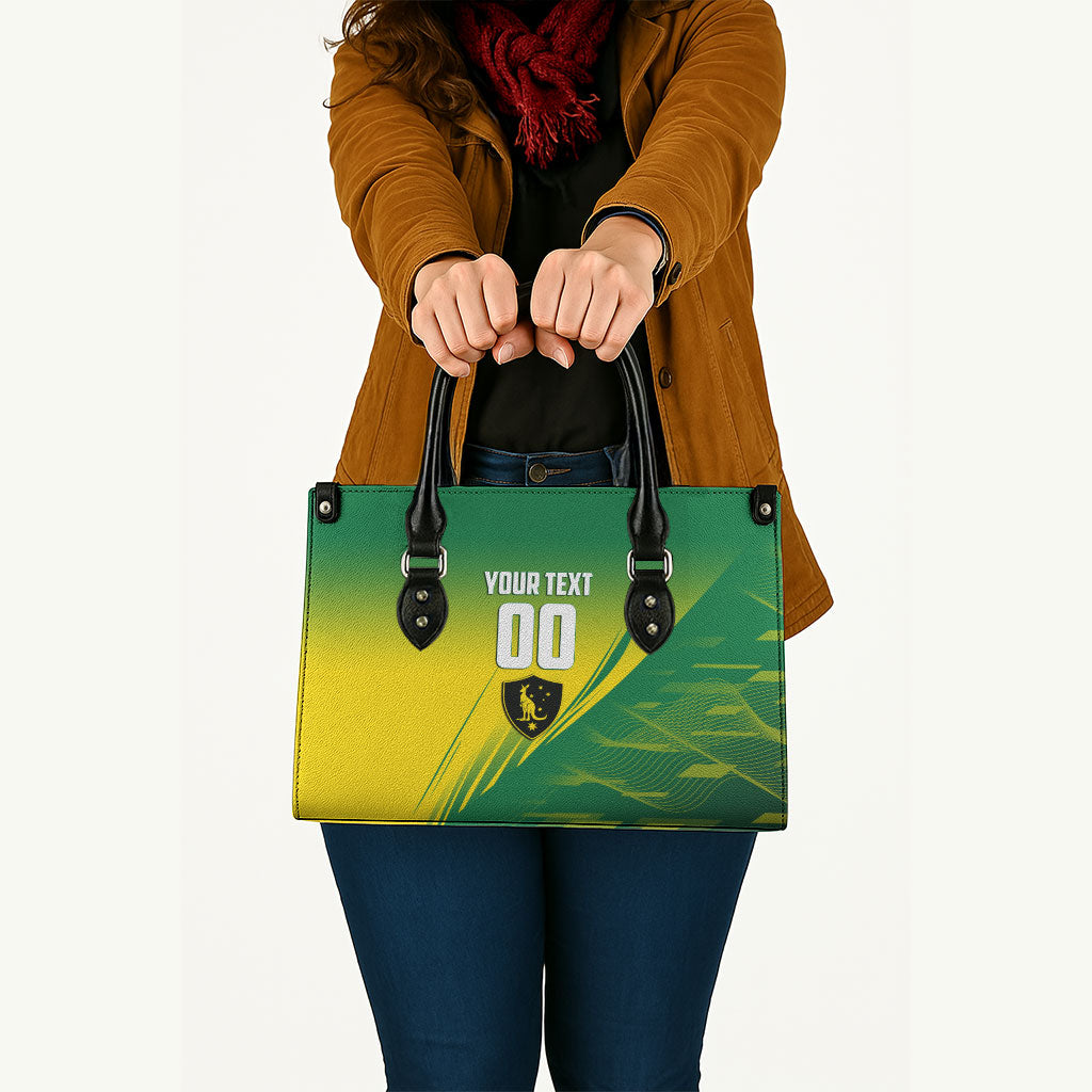 Personalized Socceroos Sport Leather Bag Green Gold Dynamic Wave Pattern