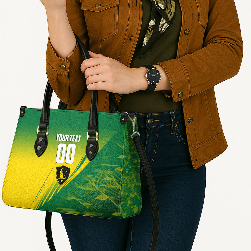 Personalized Socceroos Sport Leather Bag Green Gold Dynamic Wave Pattern