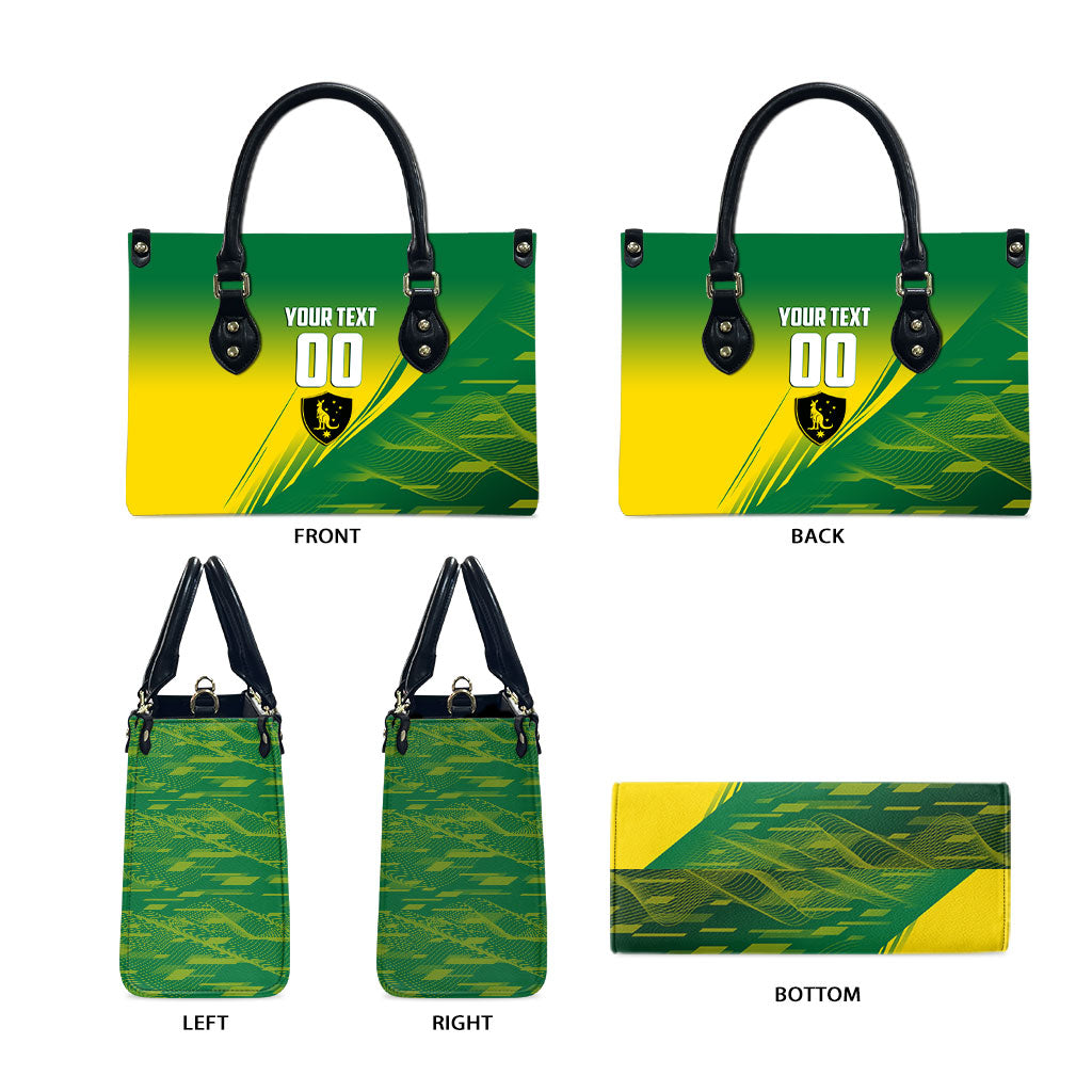 Personalized Socceroos Sport Leather Bag Green Gold Dynamic Wave Pattern