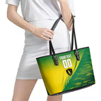 Personalized Socceroos Sport Leather Tote Bag Green Gold Dynamic Wave Pattern
