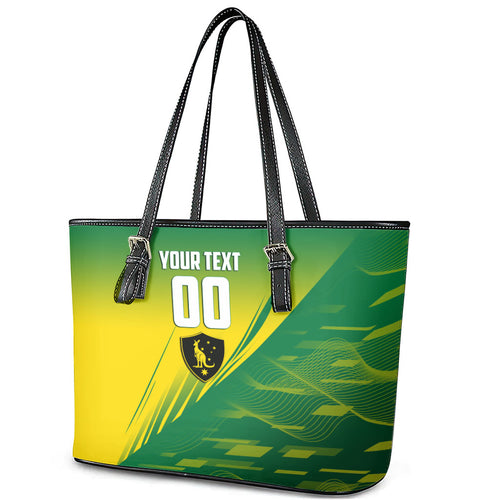 Personalized Socceroos Sport Leather Tote Bag Green Gold Dynamic Wave Pattern