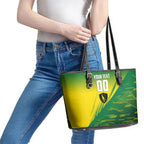 Personalized Socceroos Sport Leather Tote Bag Green Gold Dynamic Wave Pattern