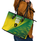 Personalized Socceroos Sport Leather Tote Bag Green Gold Dynamic Wave Pattern