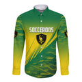 Personalized Socceroos Sport Long Sleeve Button Shirt Green Gold Dynamic Wave Pattern