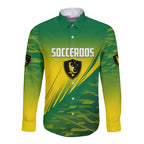 Personalized Socceroos Sport Long Sleeve Button Shirt Green Gold Dynamic Wave Pattern