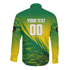 Personalized Socceroos Sport Long Sleeve Button Shirt Green Gold Dynamic Wave Pattern