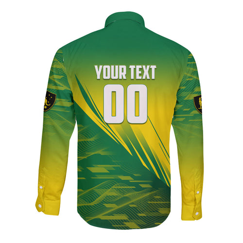 Personalized Socceroos Sport Long Sleeve Button Shirt Green Gold Dynamic Wave Pattern