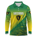 Personalized Socceroos Sport Long Sleeve Polo Shirt Green Gold Dynamic Wave Pattern
