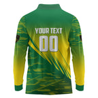 Personalized Socceroos Sport Long Sleeve Polo Shirt Green Gold Dynamic Wave Pattern