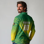 Personalized Socceroos Sport Long Sleeve Polo Shirt Green Gold Dynamic Wave Pattern