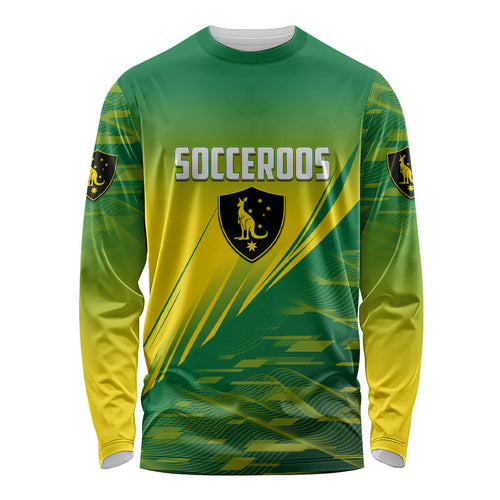 Personalized Socceroos Sport Long Sleeve Shirt Green Gold Dynamic Wave Pattern