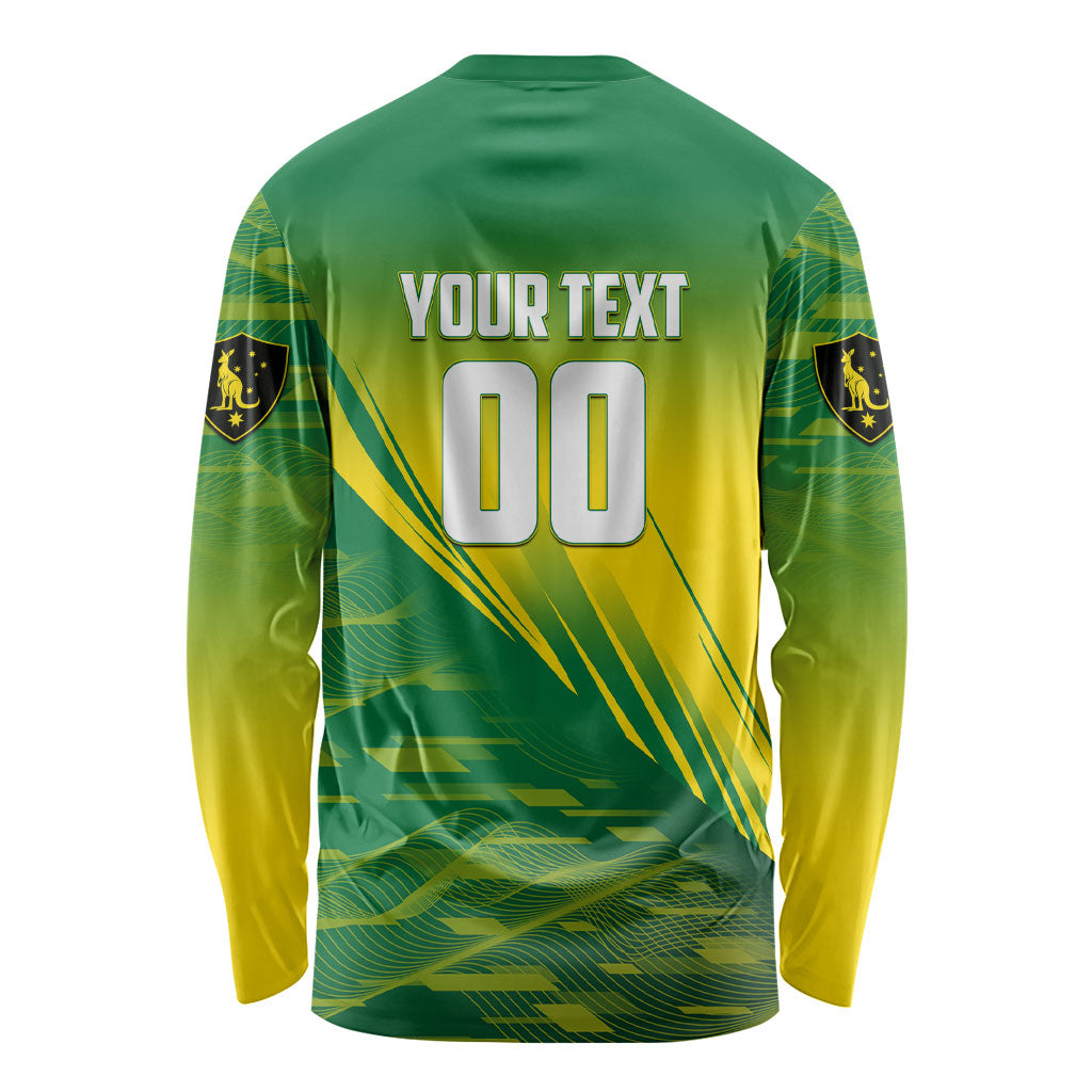 Personalized Socceroos Sport Long Sleeve Shirt Green Gold Dynamic Wave Pattern