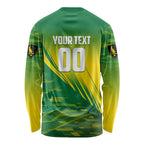 Personalized Socceroos Sport Long Sleeve Shirt Green Gold Dynamic Wave Pattern