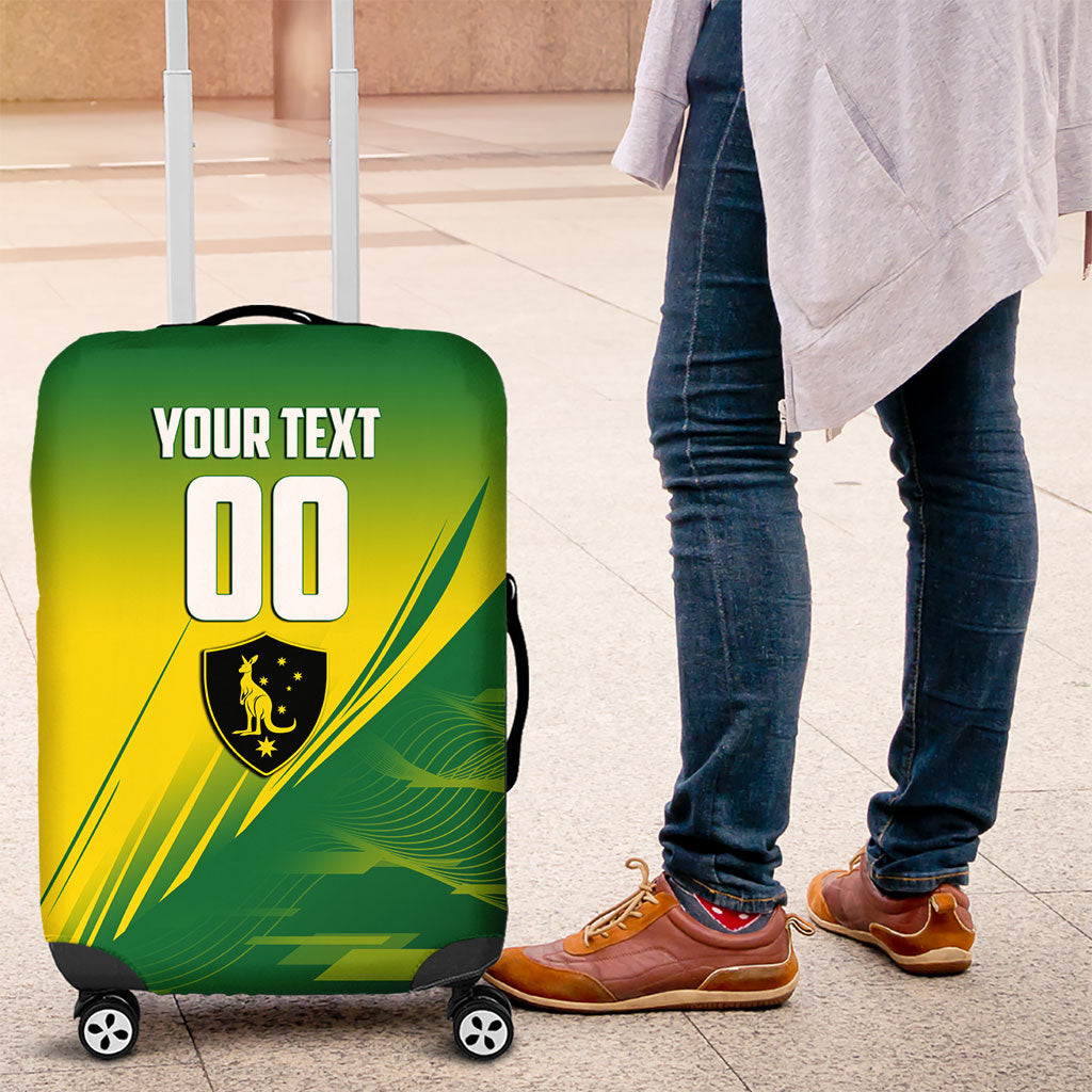 Personalized Socceroos Sport Luggage Cover Green Gold Dynamic Wave Pattern