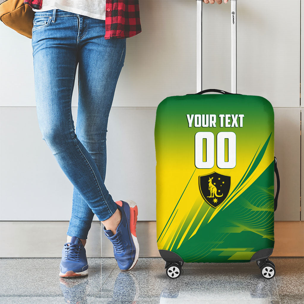 Personalized Socceroos Sport Luggage Cover Green Gold Dynamic Wave Pattern