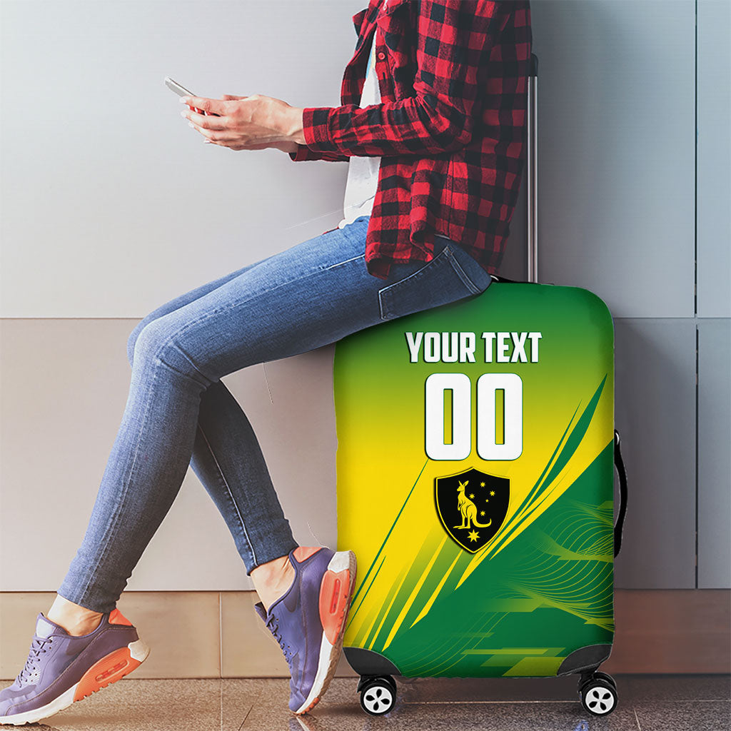 Personalized Socceroos Sport Luggage Cover Green Gold Dynamic Wave Pattern