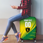Personalized Socceroos Sport Luggage Cover Green Gold Dynamic Wave Pattern