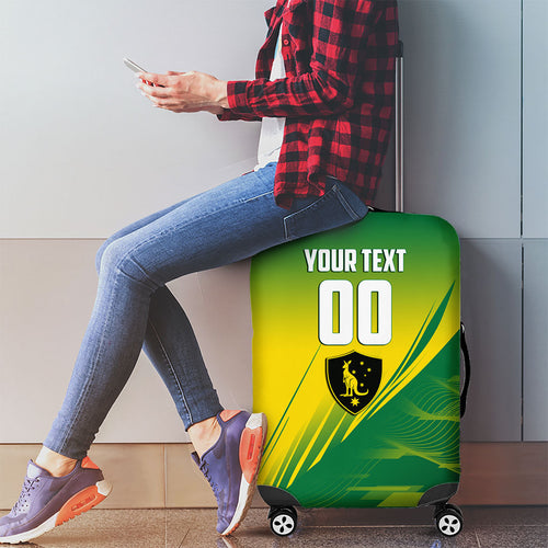 Personalized Socceroos Sport Luggage Cover Green Gold Dynamic Wave Pattern