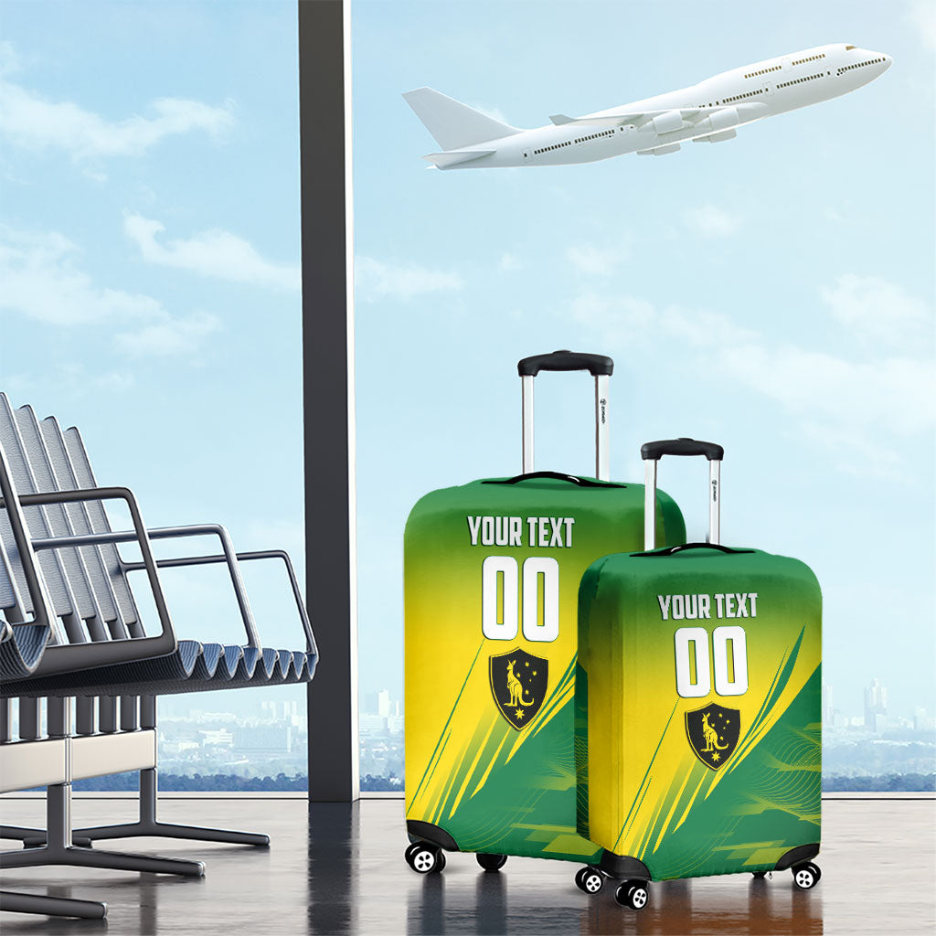 Personalized Socceroos Sport Luggage Cover Green Gold Dynamic Wave Pattern