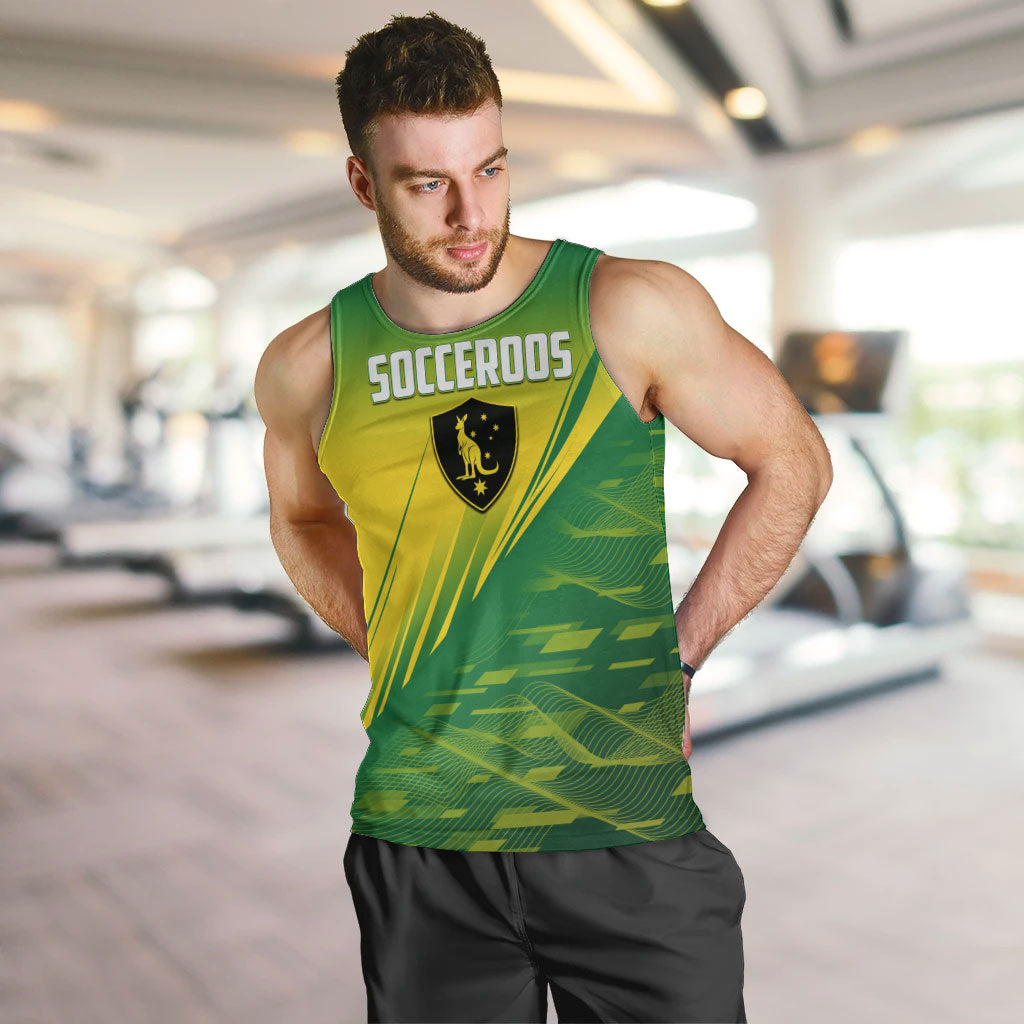 Personalized Socceroos Sport Men Tank Top Green Gold Dynamic Wave Pattern