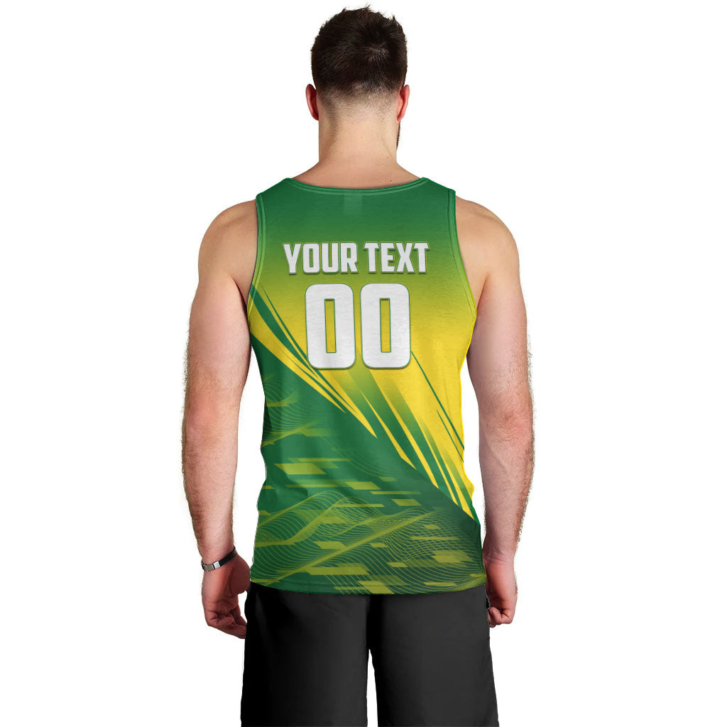 Personalized Socceroos Sport Men Tank Top Green Gold Dynamic Wave Pattern