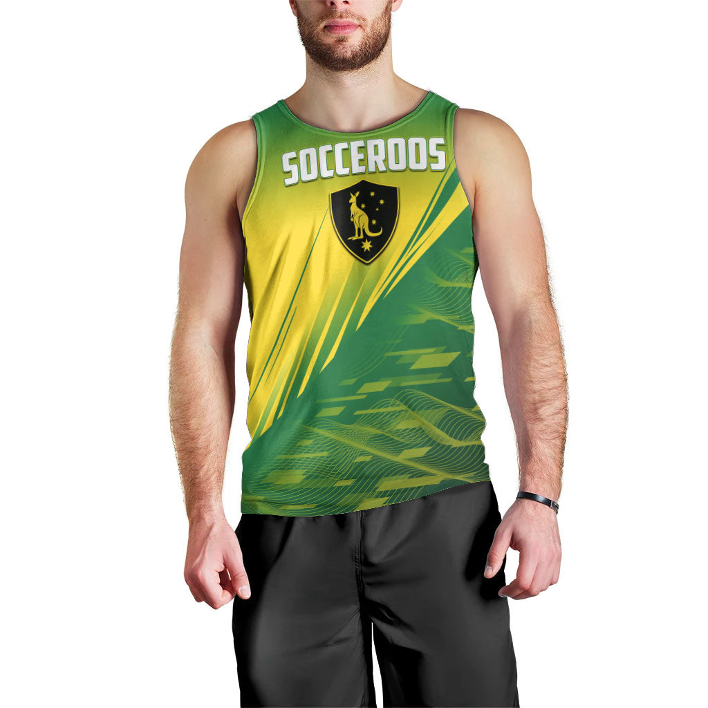 Personalized Socceroos Sport Men Tank Top Green Gold Dynamic Wave Pattern
